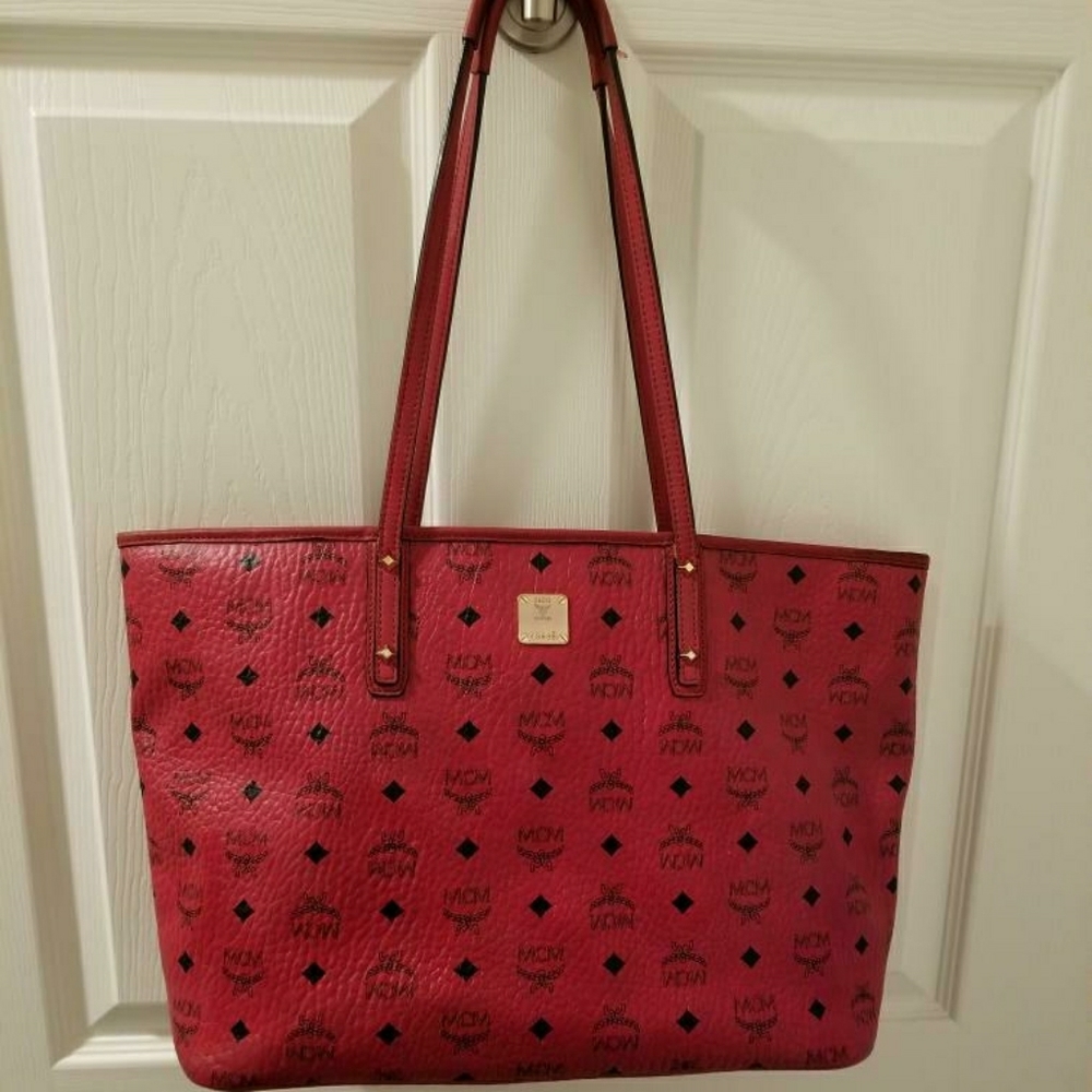AUTHENTIC RED WOMENS MONOGRAM MCM TOTE PURSE!